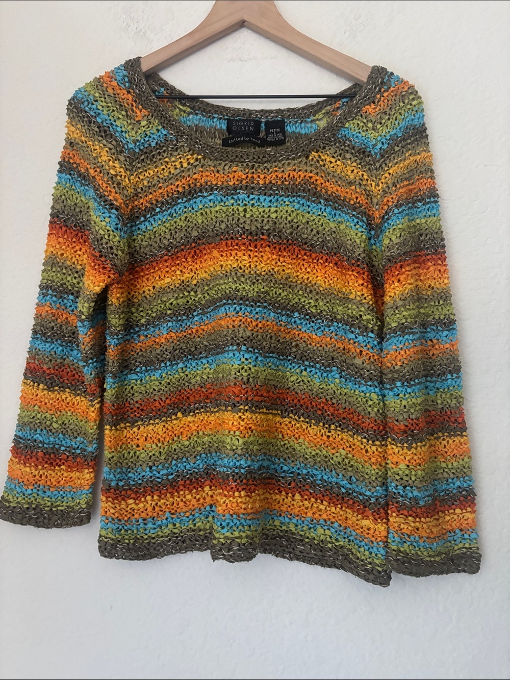 vintage Hand knit Sigrid Olsen Open-Knit Striped Sweater petite large